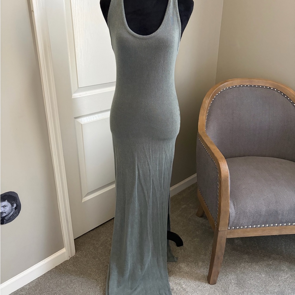 Lulu's Green Ribbed Maxi Dress